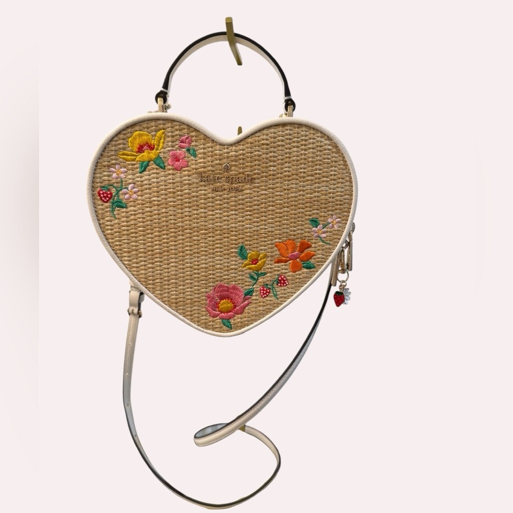 Kate Spade Love Shack Heart Purse With Embroidery Flowers NWOT